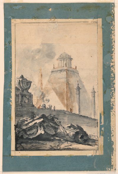 Fantaisie architecturale : Un temple circulaire sur une pyramide tronquée - Louis Joseph Le Lorrain