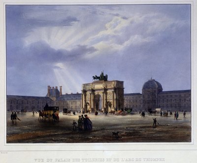 Vue du Palais des Tuileries et du carrousel - dans "Paris en 1837" par Arnout - Louis Jules Arnout