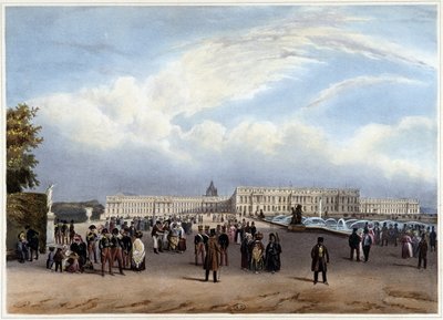 Vue générale de la façade du Château de Versailles - dans « Promenade dans Paris et ses environs », dessiné par Jacottet et Benoist, vers 1840 - Louis Julien Jacottet