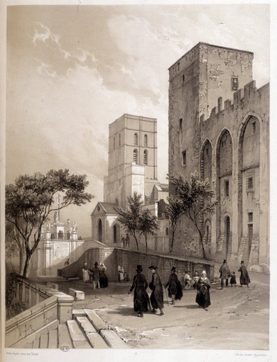 Palais des Papes à Avignon, et les promeneurs d