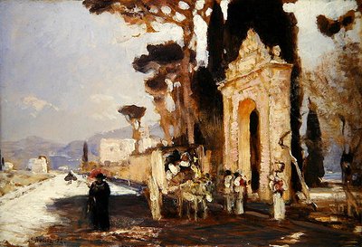 Une route italienne avec une porte de parc baroque - Louis Kolitz