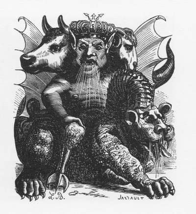 Asmodée démon de la Bible - Asmodée ou Ashmedai roi des démons - dans « Le dictionnaire infernal » de Collin de Plancy - Gravure de L. Breton. Paris - Louis Le Breton