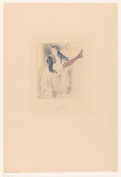 Danseuse de cancan jouant de la guitare sur sa jambe - Louis Legrand (signed by artist)