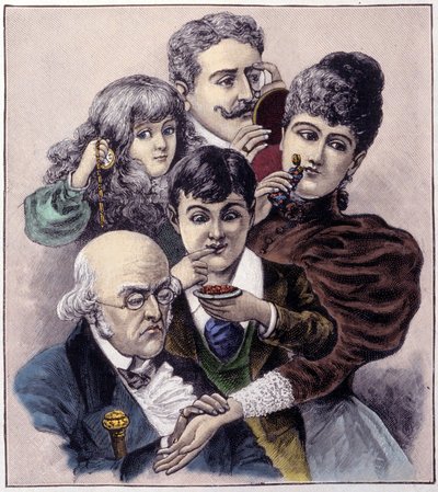 Représentation des cinq sens (toucher, ouïe, odorat, goût et vue) par Louis Léopold Bailly. Gravure de 1894. - Louis Leopold (after) Boilly