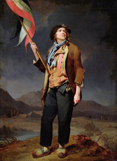 Portrait du chanteur Simon Chenard en costume de sans-culotte portant un drapeau à la fête de la liberté de la Savoie, le 14 octobre 1792 - Louis Leopold Boilly