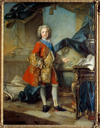 Portrait en pied du dauphin Louis de France (1729-1765) fils de Louis XV, dans son studio d
