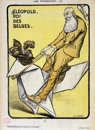 Portrait caricatural de Léopold, roi des Belges sur un cheval en papier - par Louis Malteste, dans «La Vie en Rose» du 09/03/1902 - Louis Malteste