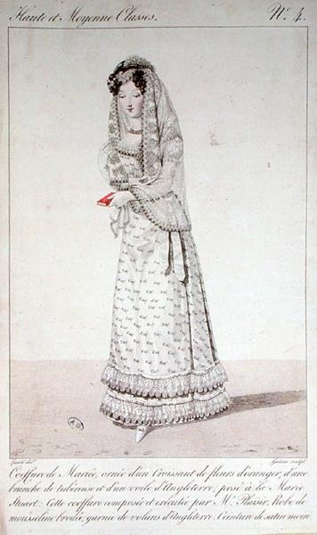 Robe de mariée et coiffure, planche de mode n°4 de la série 