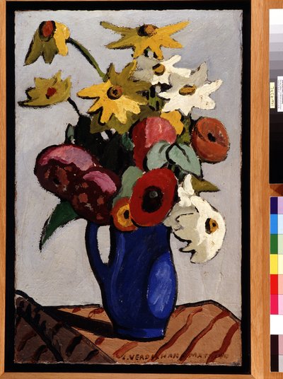Bouquet de fleurs dans un vase bleu. Peinture de Louis Mathieu Verdilhan (1875-1928) Dim. 71,5x45,5 cm Mention obligatoire : Collection fondation regards de Provence, Marseille - Louis Mathieu Verdilhan