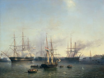 Conquête de Palembang, Sumatra en Indonésie, par le lieutenant-général De Kock, 24 juin 1821 - Louis Meijer (signed by artist)