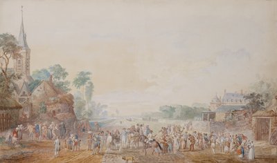 Le duc de Penthièvre avec Benjamin Franklin à sa droite assistant à une revue de son régiment de volontaires à côté de son château à Rambouillet - Louis Nicolas van Blarenberghe