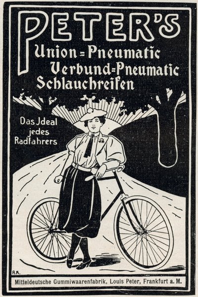 Publicité pour les pneus de bicyclette pneumatiques de Peter, 1898 - Louis Peter