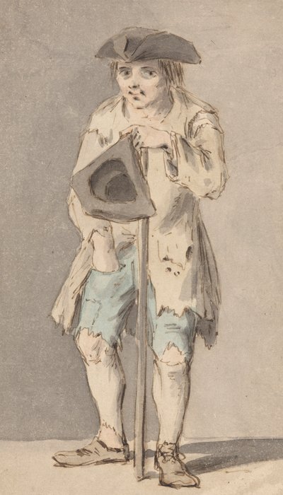 Mendiant avec bâton tenant un chapeau tricorne - Louis Philippe Boitard