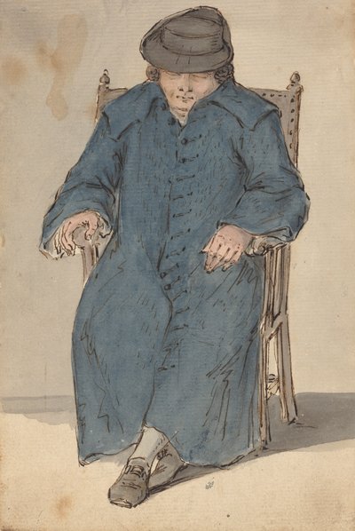 Homme endormi dans un long manteau bleu - Louis Philippe Boitard