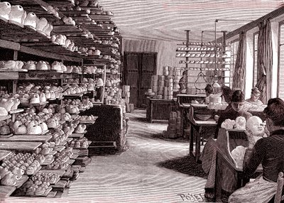 Usine de poupées, séchage des têtes de poupées en porcelaine avant cuisson, de "La Nature" - Louis Poyet
