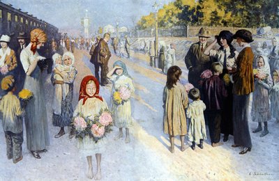 Une gare en Russie du Transsibérien. sd. début du XXe siècle. Ill. de Sabatier - Louis Remy Sabatier