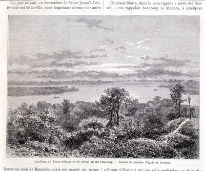 Confluence du Mékong et du canal du lac Touli - dessin de Sabatier d