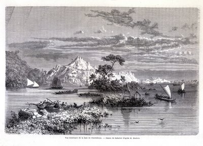 Vue intérieure de la baie de Chantaboun. 1874. Dessin de Sabatier d
