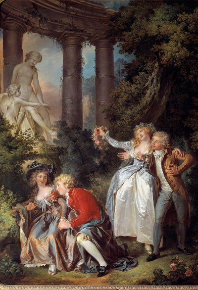 Offrande galante à Vénus dans un paysage romantique de ruines antiques - Louis Rolland Trinquesse
