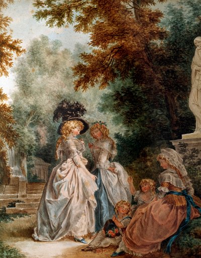 Promenade dans le parc Jeunes femmes élégantes pendant un moment de détente dans un jardin. Aquarelle par Louis Trinquesse (1746-1800) 18ème siècle. Paris, Musée Carnavalet - Louis Rolland Trinquesse