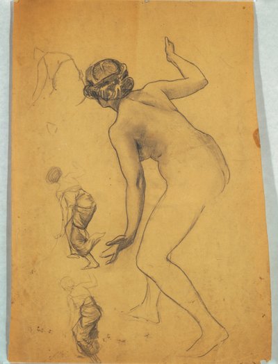 Étude de figure nue courbée - Louis Schaettle