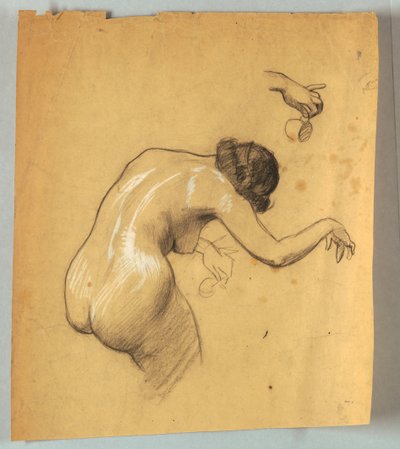 Étude de figure nue se penchant tenant une tasse - Louis Schaettle