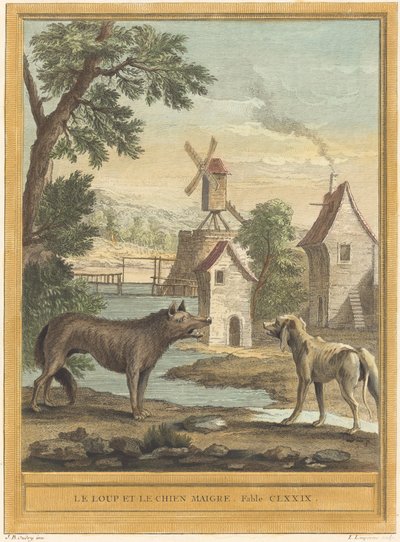 Le loup et le chien maigre - Louis Simon Lempereur after Jean Baptiste Oudry