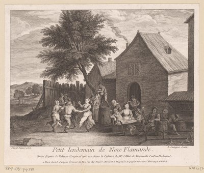 Vue de village flamand avec fête devant une auberge - Louis Surugue