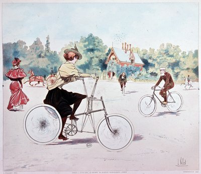 Femme à vélo - dessin de L. Vallet - Louis Vallet