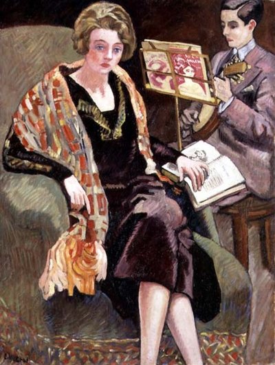 Mme Valtat et son Fils avec un Banjo - Louis Valtat
