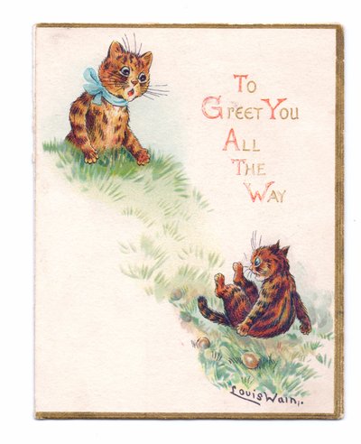 Carte de vœux victorienne de deux chats, l
