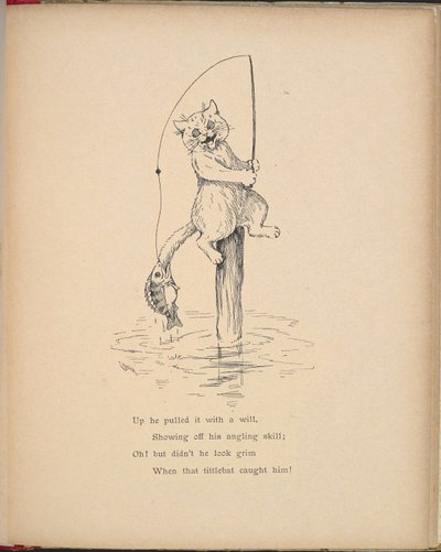 Un chat pêchant avec une canne à pêche - Louis Wain