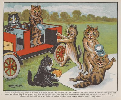 Chats préparant un pique-nique - Louis Wain