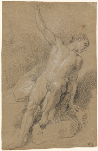 Nu masculin assis sur des rochers - Louis de Boullogne the Younger
