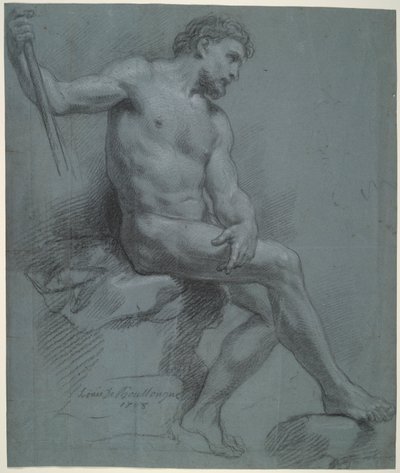 Homme nu assis de profil - Louis de Boullogne the Younger