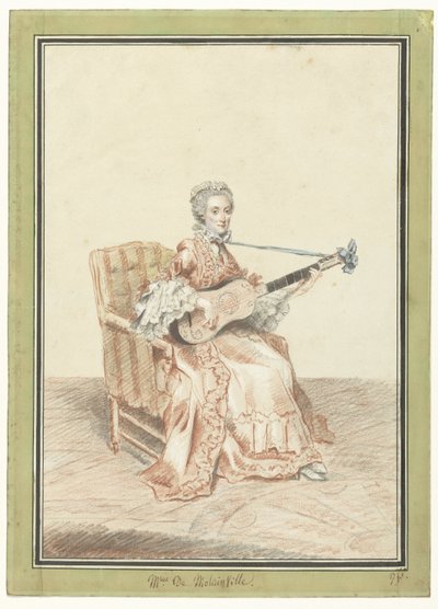 Portrait de Madame de Montainville jouant de la guitare - Louis de Carmontelle