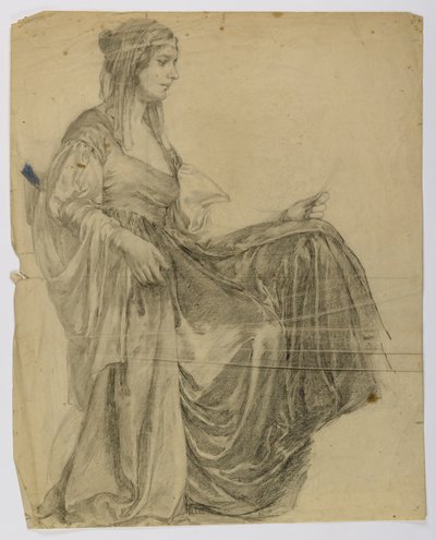 Sans titre (figure féminine drapée assise, de profil) - Louise Cox