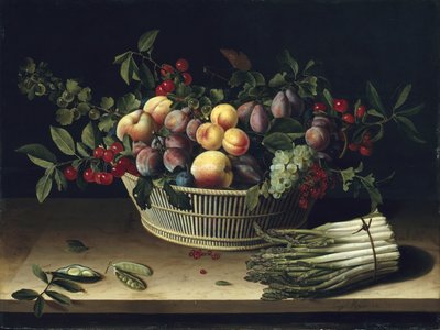 Nature morte avec un panier de fruits et une botte d