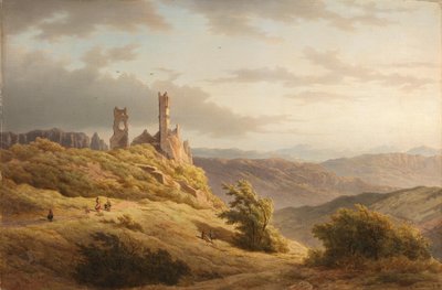 Paysage montagneux avec une ruine - Louwrens Hanedoes