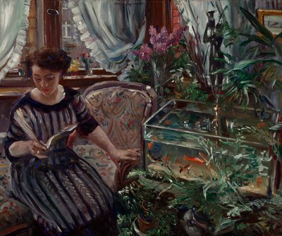 Dame au bassin des poissons rouges - Lovis Corinth