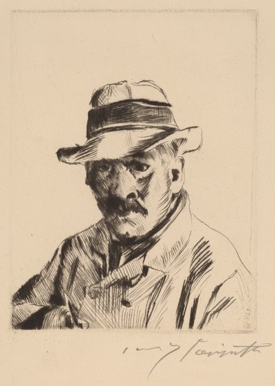 Autoportrait au chapeau de paille, longueur du buste - Lovis Corinth
