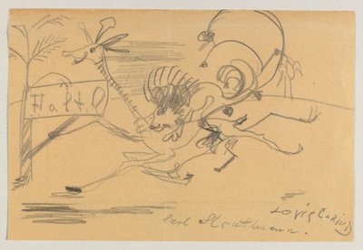 Dessin sur papier imprimé de Corinth à Strathmann - Lovis Corinth