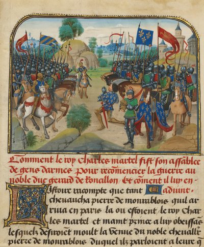 Les armées de France et de Bourgogne avec Martel en prière - Loyset Liedet