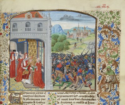Le couronnement du pape Grégoire XI et la bataille de Pontvallain, 1370, vers 1470-1475 - Loyset Liedet