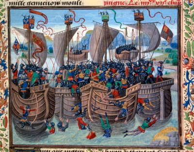 Vue de la Bataille de Guernesey entre Français et Anglais opposant Robert d