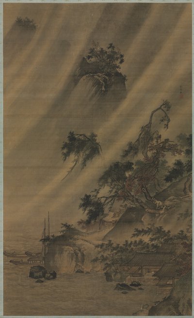Village fluvial sous une tempête de pluie, vers 1480-1507 - Lu Wenying