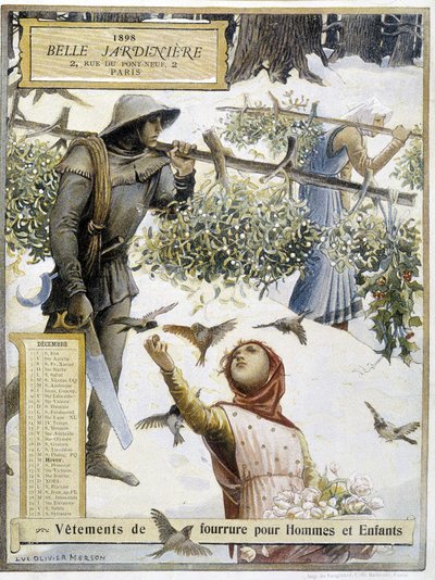 Décembre : cueillette du gui - par Luc-Olivier Merson dans le calendrier du magasin « La belle jardinière » - Luc Oliver Merson