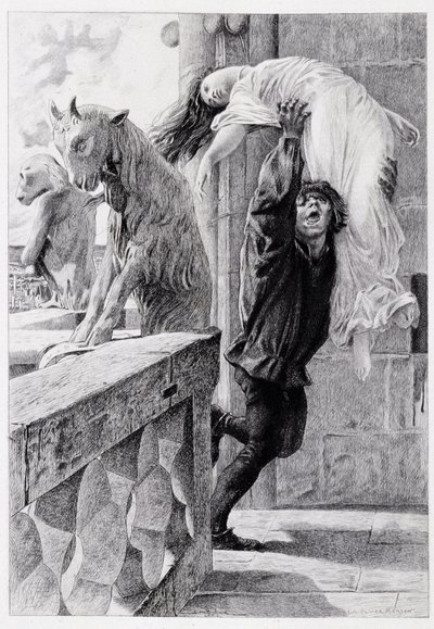Quasimodo sauve Esmeralda - dans «Notre Dame de Paris» par Victor Hugo par Luc Olivier Merson, gravé par Gery Bichard, éd. E. Testard, Paris - Luc Oliver Merson