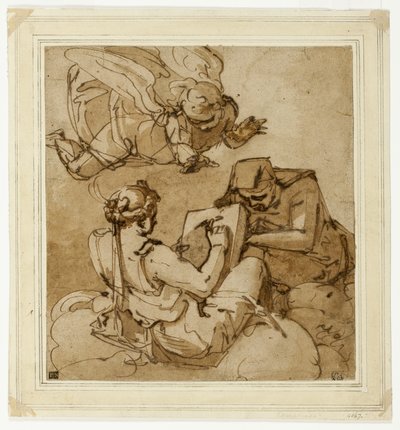 Sujet allégorique (Ange au-dessus de deux sibylles) - Luca Cambiaso