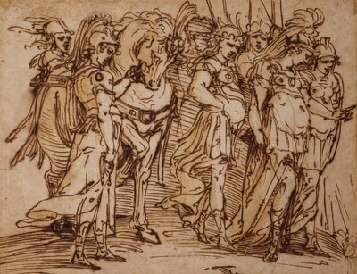 Amazones avec un cheval en procession vers la droite - Luca Cambiaso